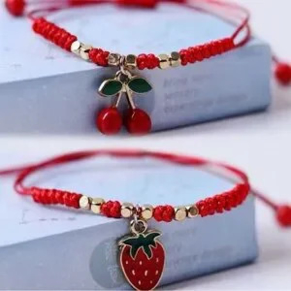 Strawberry Cherry Braided Rope Bracelet
